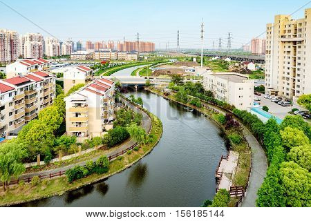 Jiangnan town scenery map Pudong Shanghai China.