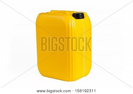 Plastic canister for machine oil isolated on white background.