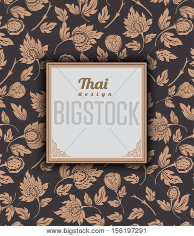 Thai art pattern on brown background flower style thai pattern banner.vector illustration