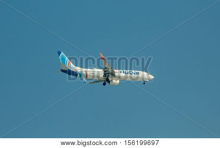 DUBAI UAE - NOVEMBER 7 2016: Flydubai Boeing 737-8KN(WL) - A6-FEH take off Dubai Dubai International Airport. Flydubai