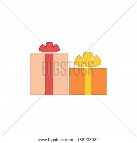 Christmas gifts ribbons icons set. Giftbox color signs decoration isolated on white background. Flat design. Symbol of New Year celebration presents surprise Xmas holiday. Vector illustration