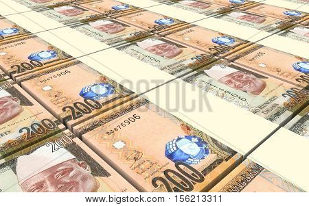 Gambian dalasi bills stacked background. 3D illustration.
