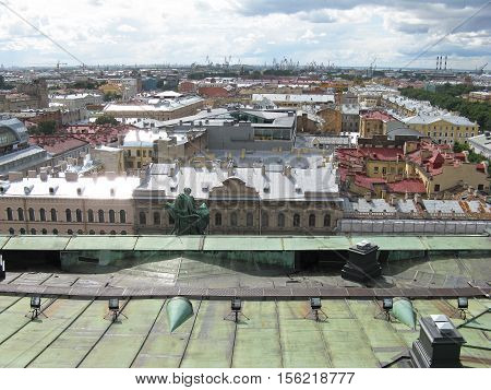 View of Saint Petersburg from above. Top view of Saint Petersburg. City center. Rooftops of Saint Petersburg. Russia.