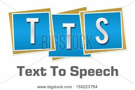 TTS - Text to speech text alphabets written over blue background.