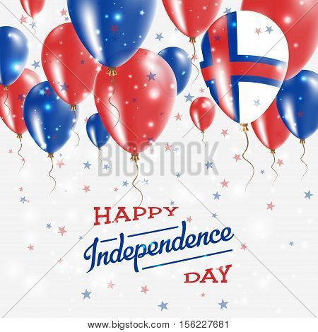 Faroe Islands Vector Patriotic Poster. Independence Day Placard With Bright Colorful Balloons Of Cou
