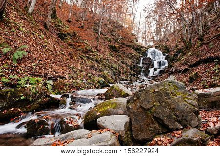 Waterfall Shypit On Borzhava, Pylypets Village On Carpathian Mountains. Ukraine. Europe. Amazing Wat