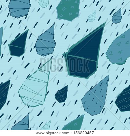Raindrops Vector Seamless Pattern. Handdrawn Rainy Pattern Background. Naive Melancholic Raindrops S