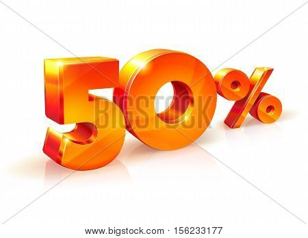 shiny Orange Red 3d sign 50 percents. suitable for use on advertising banners, leaflets, posters, flyers and any promotional items. Seasonal discounts, Black Friday, the interest rate, etc.