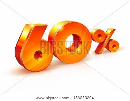 Vector shiny Orange Red 3d sign 60 percents. suitable for use on advertising banners, leaflets, posters, flyers and any promotional items. Seasonal discounts, Black Friday, the interest rate, etc.