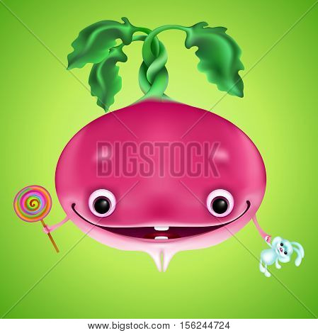 radish funny cartoon character with lollipop and teddy hare