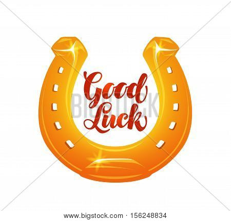 Golden horseshoe for luck. Vector illustration isolated on white background