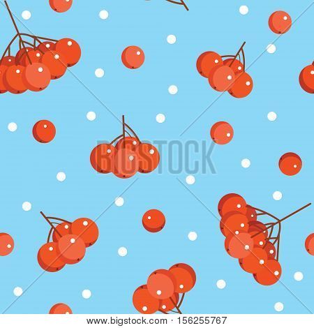 Winter Seamless Pattern With Rowan Berries. Vector Illustration On Blue Background.