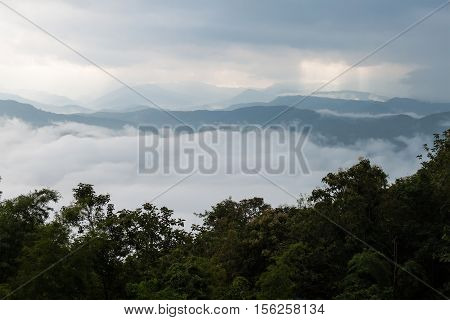 mountain range with fog.Doi Samer-Dao in Nan at Thailand