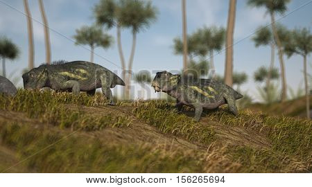 3d illustration of the grazing lystrosaurus