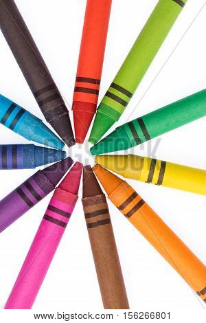 colorful of crayon isolated on a white background