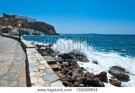 Greece Dodecanese Nissyrosthe waterfront of the Mandraki village