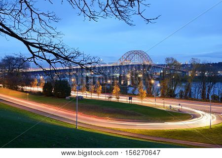Pattullo Bridge Night Scene Viewed From Albert Crescent Park