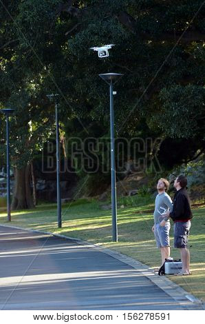 Two Men Fly A Drone In Sydney New South Wales Australia