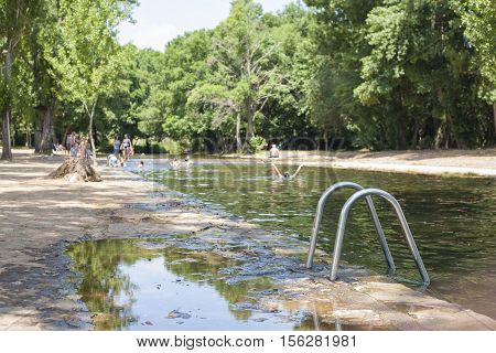 Natural pools of Gevora River a summer day Badajoz Spain