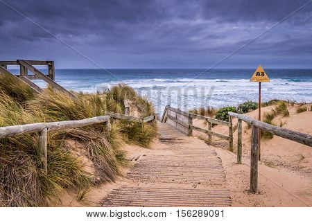 View of Cape Woolamai beach at Phillip Island at a stormy day