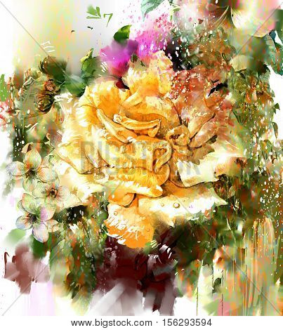 Abstract flowersrose watercolor painting. Spring multicolored flowers