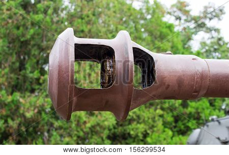 Closeup Of A Muzzle Brake - Cannon Barrel.
