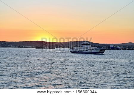 Ferry At Sunset Sails From The Crimea