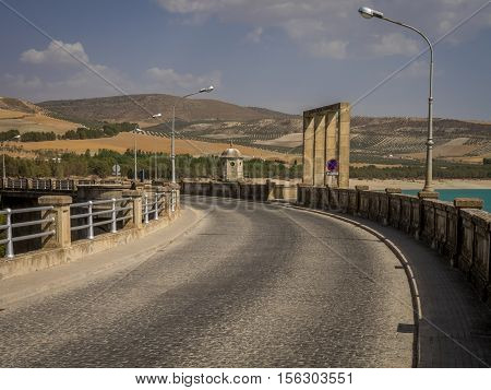 View of the dam over Rio Alhama Andalucia Southern Spain