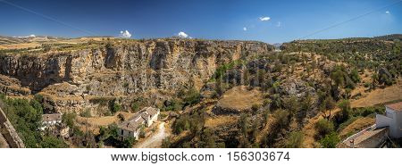 A landscape view of the gorge at the historic town of Alhama de Granada Andalucia Southern Spain