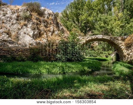 The ancient Roman bridge at Alhama de Granada Andalucia Spain.