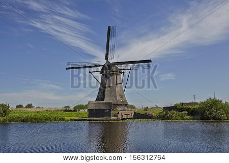 Ancient windmills build in 1740 near Kinderdijk Netherlands