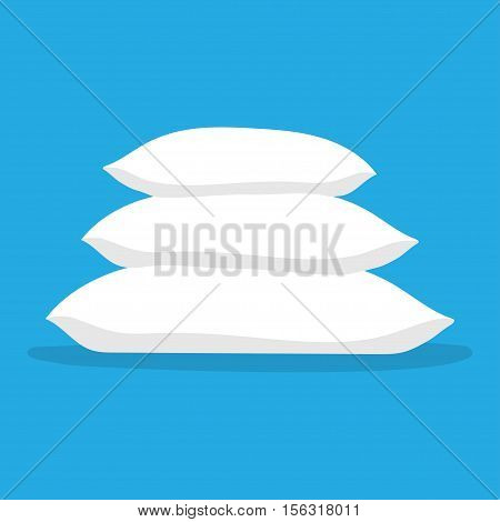 Three white pillows, set. Cushion bedroom pillow. vector illustration