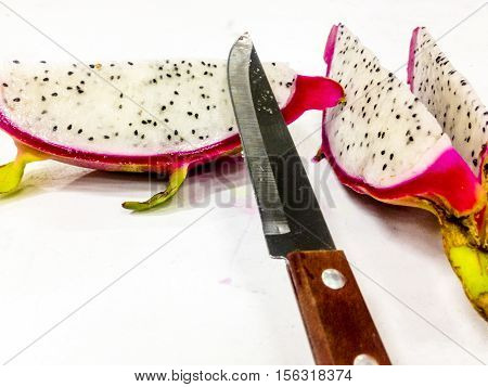 Pitahaya or dragon fruit (Hylocereus undatus) cut slices