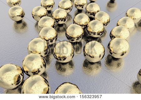 Gold nanoparticles, 3D illustration. Biotechnological and scientific background