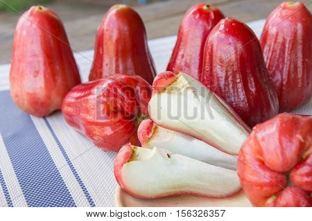rose apple Thailand apple fruit flavors of sweet red gloss. rose apple on background