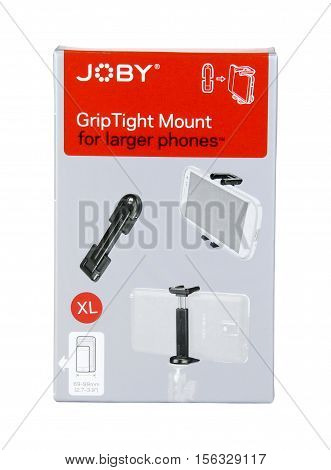 Spencer Wisconsin - November 13 2016 Joby grip tight mount for cell phones Joby is an American based company founded in 2006