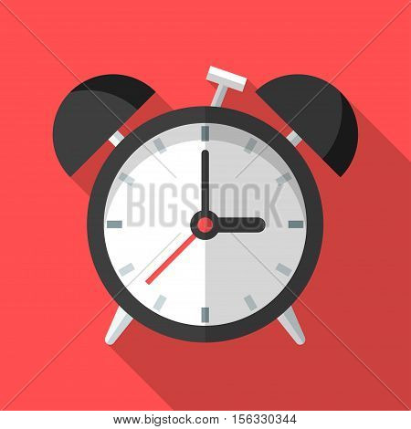 Colorful alarm clock icon in modern flat style with long shadow. Vector illustration
