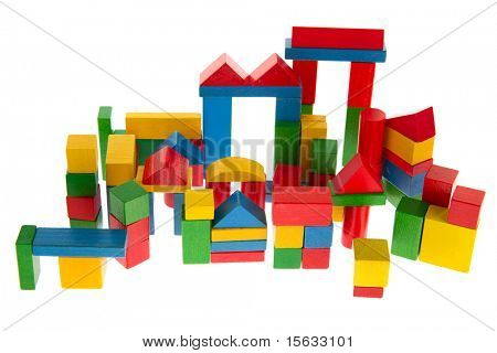 Building from wooden blocs isolated over white