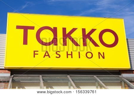 BURG / GERMANY - NOVEMBER 13 2016: Branch from TAKKO fashion shops. TAKKO is one of the largest German textile traders with over 1900 branches in Germany and other European countries.
