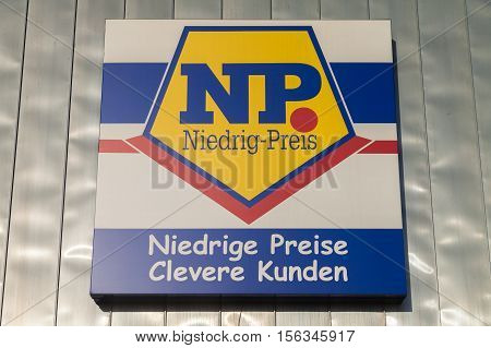 BURG / GERMANY - NOVEMBER 13 2016: Branch from NP supermarket chain. Niedrig-Preis market is a food discounter with the dissemination area in northern Germany.