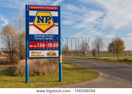 BURG / GERMANY - NOVEMBER 13 2016: Branch from NP supermarket chain. Niedrig-Preis market is a food discounter with the dissemination area in northern Germany.