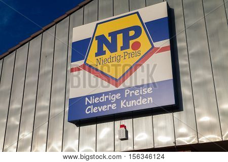 BURG / GERMANY - NOVEMBER 13 2016: Branch from NP supermarket chain. Niedrig-Preis market is a food discounter with the dissemination area in northern Germany.