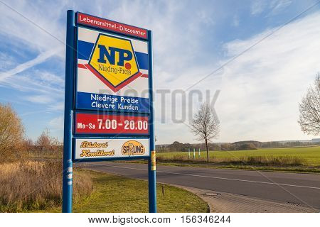 BURG / GERMANY - NOVEMBER 13 2016: Branch from NP supermarket chain. Niedrig-Preis market is a food discounter with the dissemination area in northern Germany.