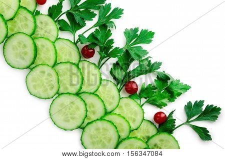 cucumber slices frame isolated on white background