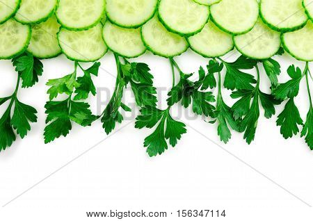 cucumber slices frame isolated on white background