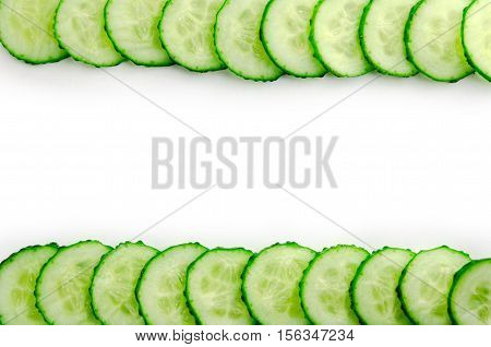 cucumber slices frame isolated on white background