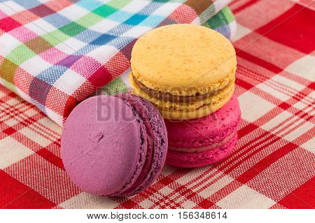 Colorful Macaroon On Tablecloth