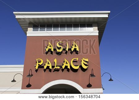 Spencer Wisconsin - November 13 2016 Aisia Palace sign on a restaurant store front