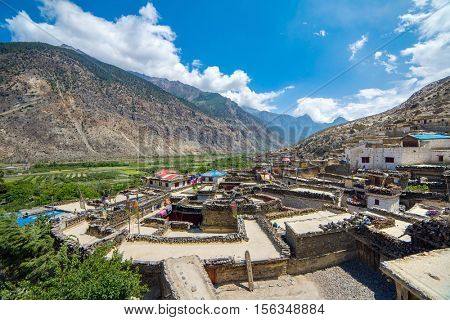 Mountain village Marpha on the Annapurna Circuit Trek in the Himalayas, Nepal