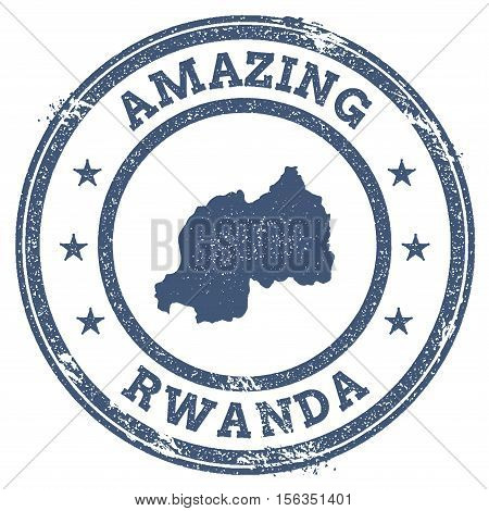 Vintage Amazing Rwanda Travel Stamp With Map Outline. Rwanda Travel Grunge Round Sticker.